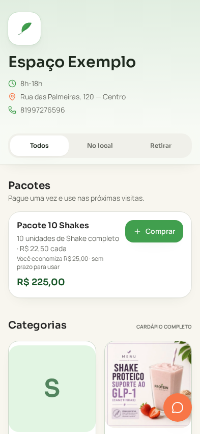 Cardápio digital real do Espaço Exemplo